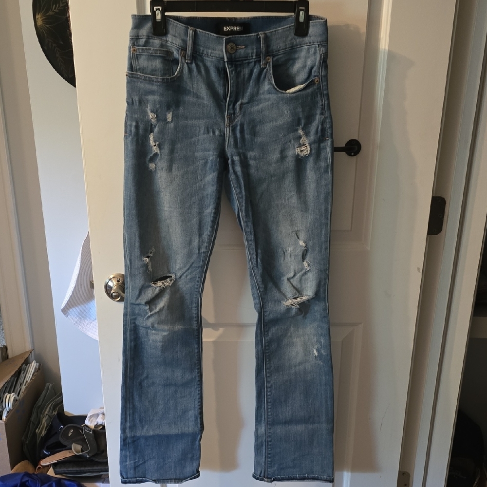 Express Blue Boot Cut Distressed Jeans